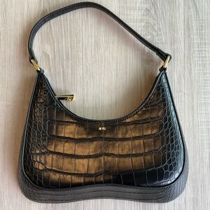 JW PEI Black Croc-Embossed Shoulder Bag
